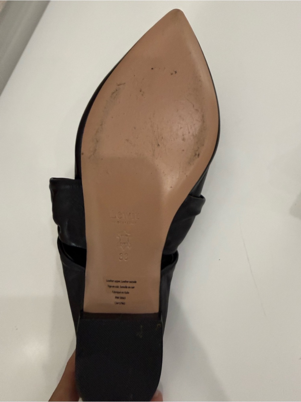 Lewit Black Knotted Leather Pointed-Toe Mule - Picture 3 of 3